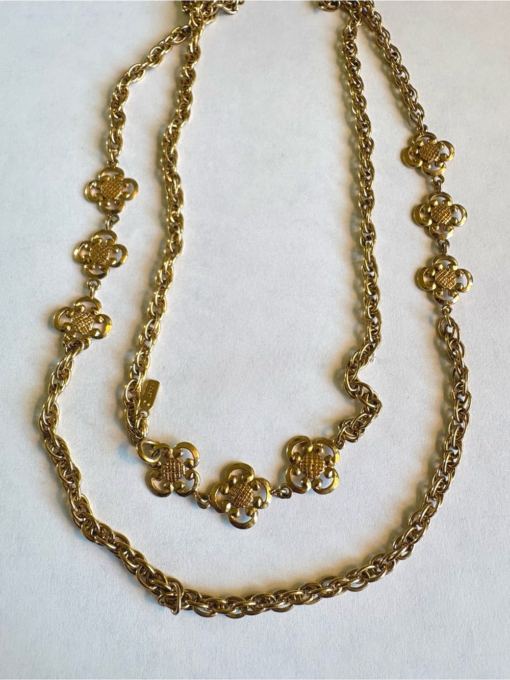 Monet Vintage Gold-Plated Station Necklace, Long Statement Layering Necklace